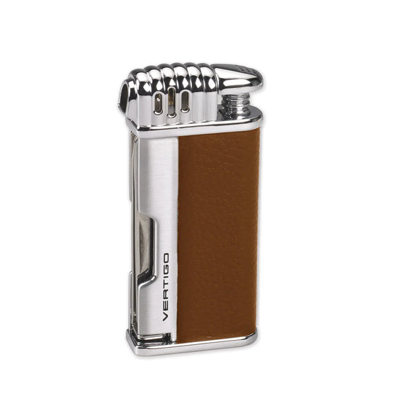 Vertigo Puffer Pipe Soft Flame Lighter - Brown & Chrome