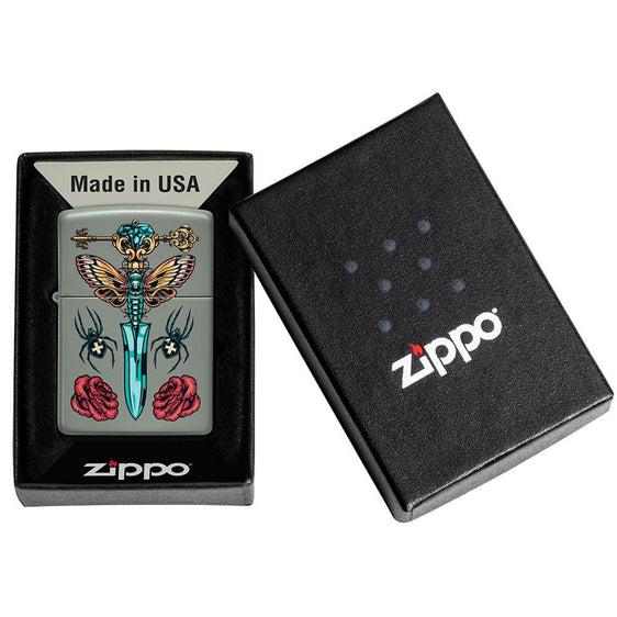 Zippo Lighter - Gothic Dagger on Classic Sage