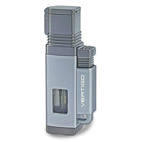 Vertigo Churchill Quadruple Torch Lighter - Metallic Silver & Gunmetal