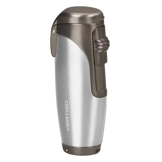 Vertigo Titan Triple Torch Lighter w/ Cigar Punch - Brushed Chrome & Gunmetal