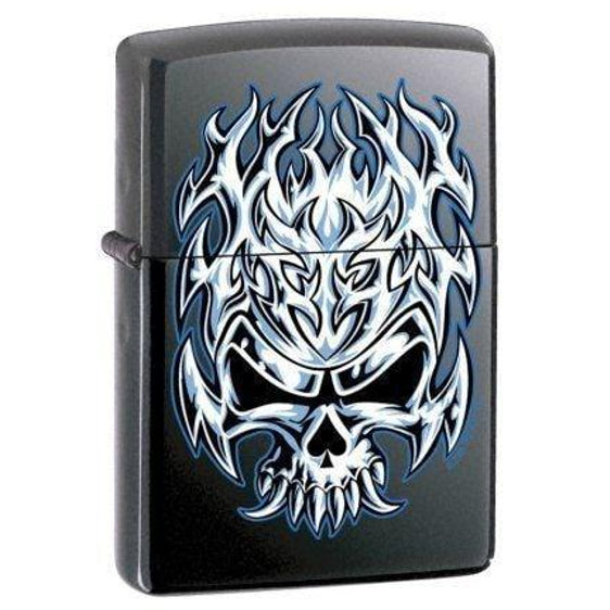 Zippo Lighter - Flaming Chrome Skull Licorice