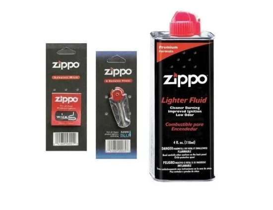 Zippo Combo Pack - 4 oz Fluid + 1 Wick + 1 Pack Flint