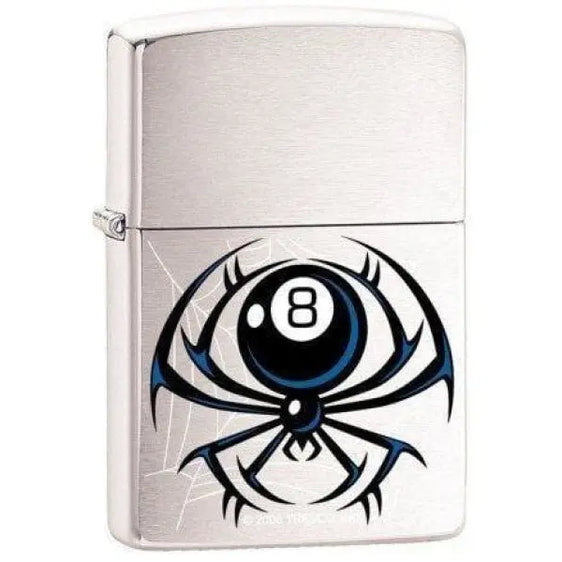 Zippo Lighter - 8-Ball Spider Brush Chrome