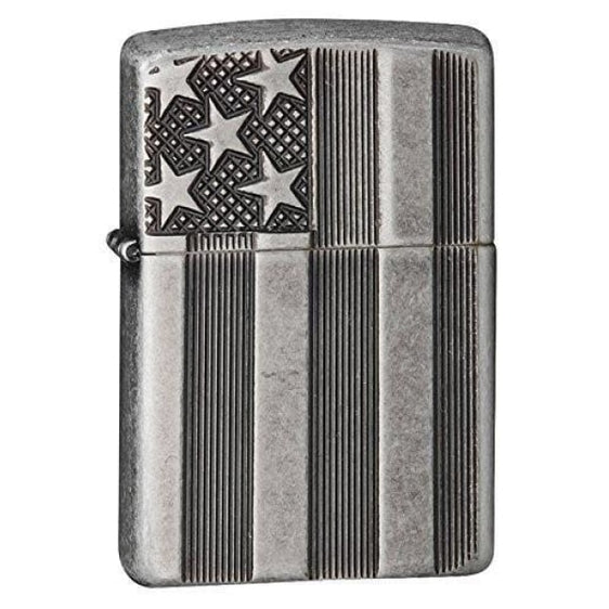 Zippo Lighter - American Flag Armor Antique Silver Plate