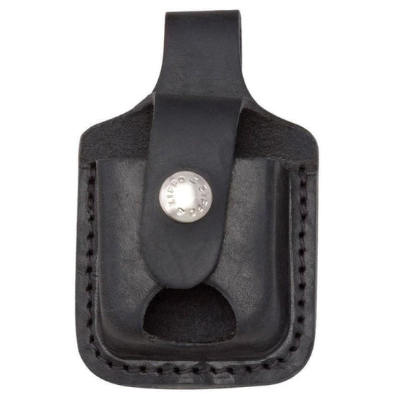Zippo Lighter Black Leather Pouch with Loop and Thumb Notch