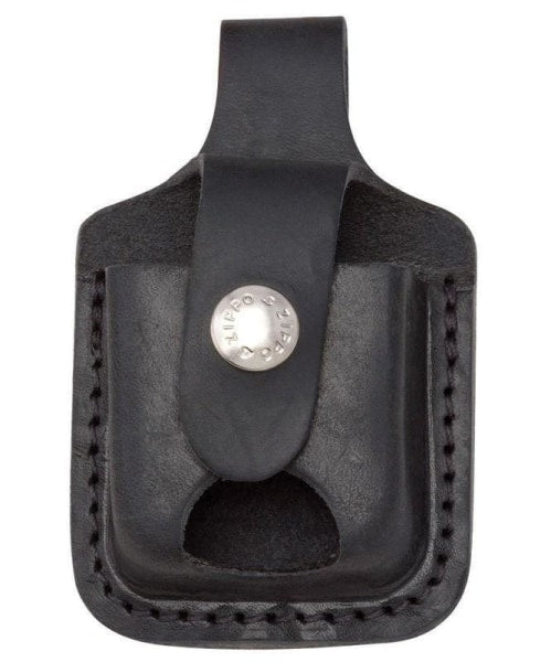 Zippo Lighter Black Leather Pouch with Loop and Thumb Notch
