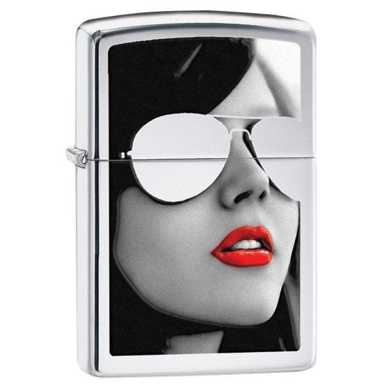 Zippo Lighter - BS Woman In Sunglasses High Polish Chrome