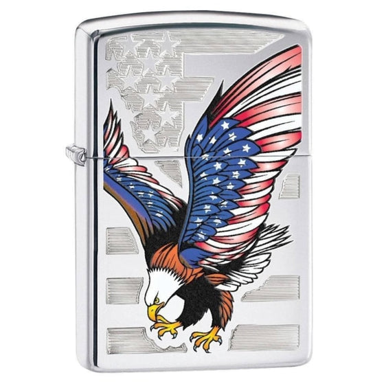 Zippo Lighter - Eagle Flag High Polish Chrome