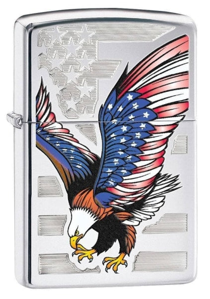 Zippo Lighter - Eagle Flag High Polish Chrome