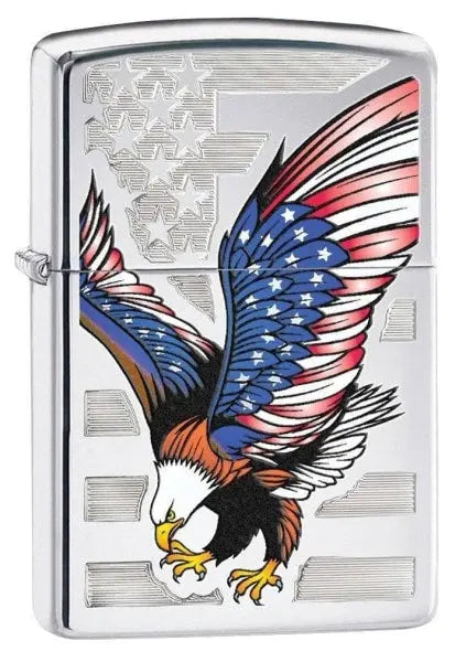 Zippo Lighter - Eagle Flag High Polish Chrome