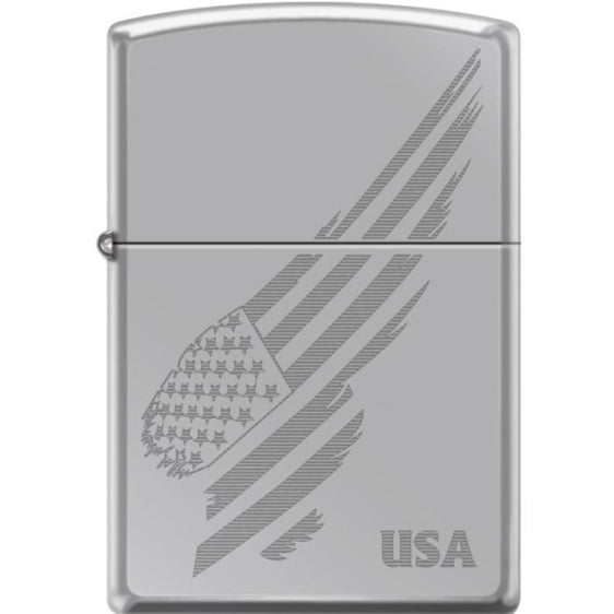 Zippo Lighter - Engraved Flag Hi Polish Chrome