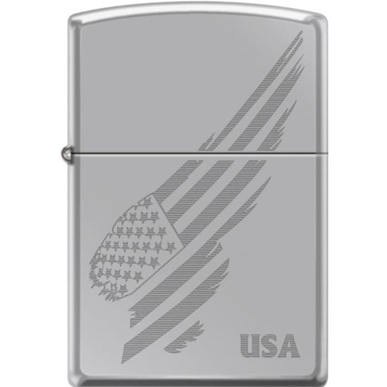 Zippo Lighter - Engraved Flag Hi Polish Chrome