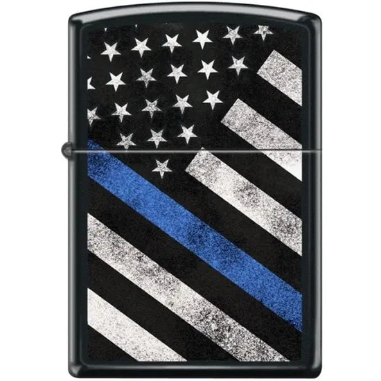 Zippo Lighter - Flag w/ Thin Blue Line Black Matte