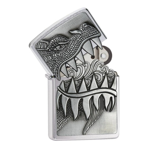 Zippo Lighter - Flaming Dragon Brushed Chrome