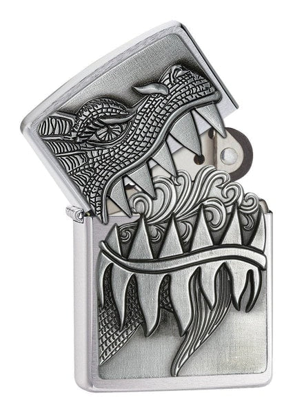 Zippo Lighter - Flaming Dragon Brushed Chrome