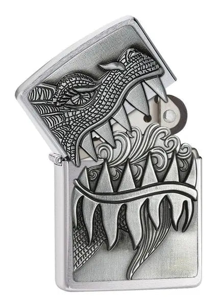 Zippo Lighter - Flaming Dragon Brushed Chrome