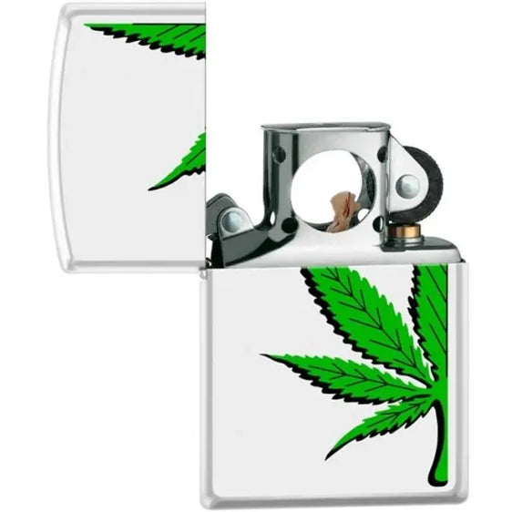 Zippo Lighter - Half a Pot Leaf Pipe Lighter White Matte