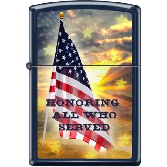 Zippo Lighter - Honoring All Who Served Navy Blue Matte