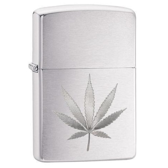 Zippo Lighter - Leaf Design Brushed Chrome