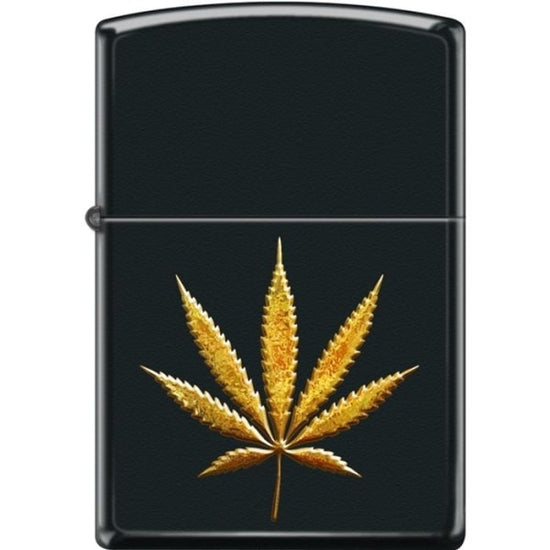 Zippo Lighter - Pot Leaf in Gold Black Matte