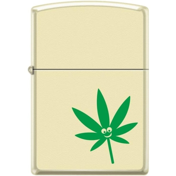 Zippo Lighter - Pot Leaf - Smiley Face Pipe Lighter Creme Matte