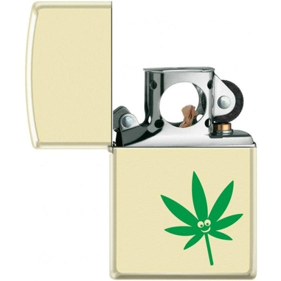 Zippo Lighter - Pot Leaf - Smiley Face Pipe Lighter Creme Matte