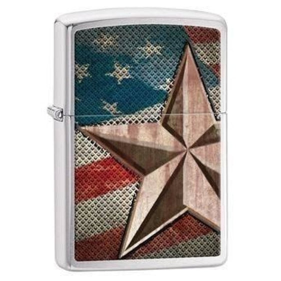 Zippo Lighter - Retro Star Brushed Chrome