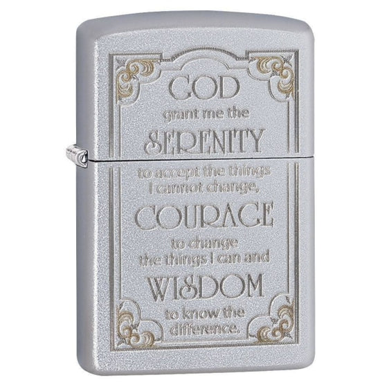 Zippo Lighter - Serenity Prayer Satin Chrome