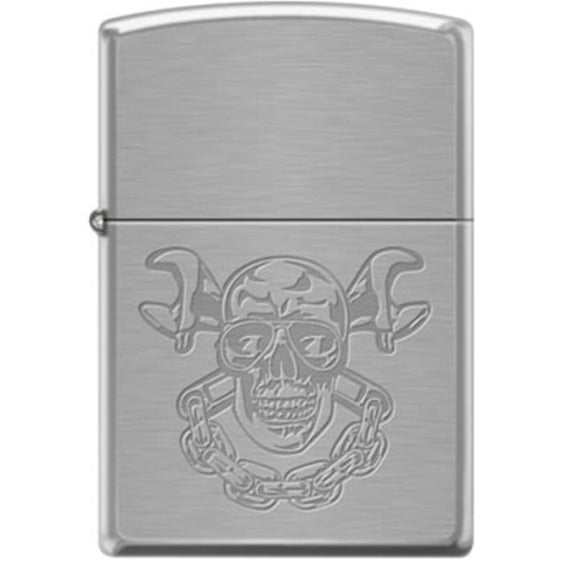 Zippo Lighter - Skull With Wrenches Brushed Chrome