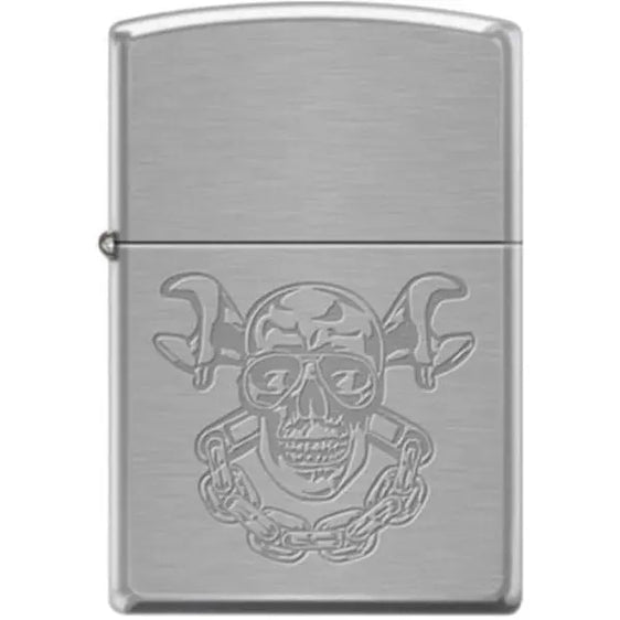 Zippo Lighter - Skull With Wrenches Brushed Chrome