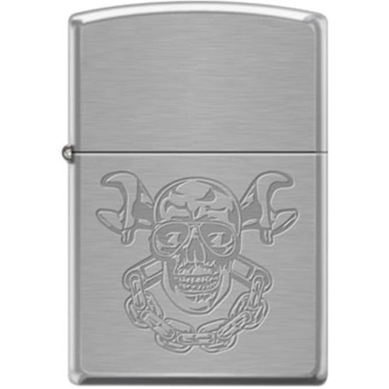 Zippo Lighter - Skull With Wrenches Brushed Chrome