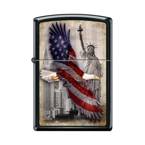 Zippo Lighter - Soaring Eagle And Statue Of Liberty