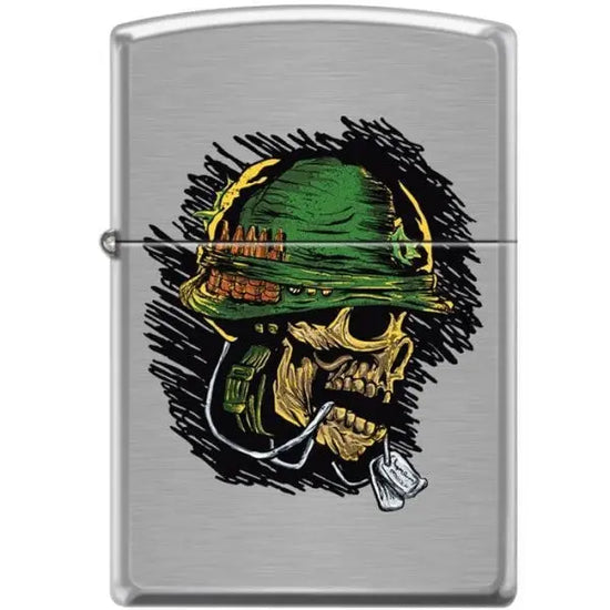 Zippo Lighter - Soldier Skull Brushed Chrome