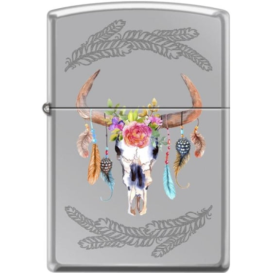 Zippo Lighter - Steer Skull High Polished Chrome