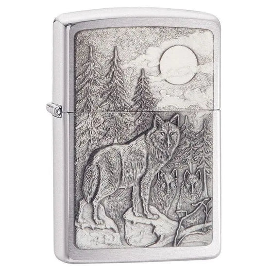 Zippo Lighter - Timberwolves Emblem Brushed Chrome
