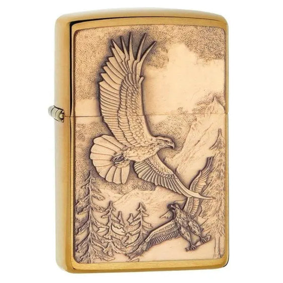 Zippo Lighter - Soaring Eagles Brushed Brass