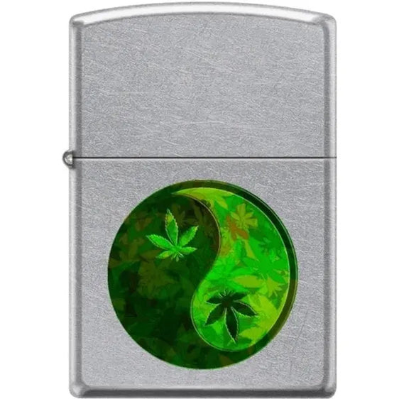 Zippo Lighter - Yin Yang Pot Leaf Pipe Lighter Street Chrome