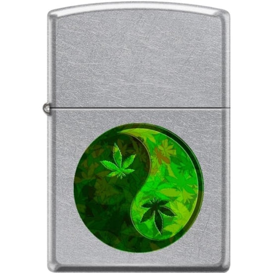 Zippo Lighter - Yin Yang Pot Leaf Pipe Lighter Street Chrome
