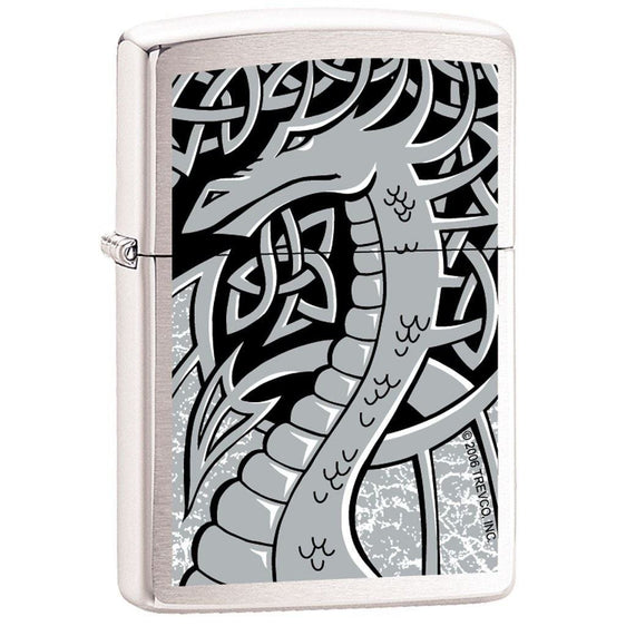 Zippo Lighter - Silver Dragon Brushed Chrome
