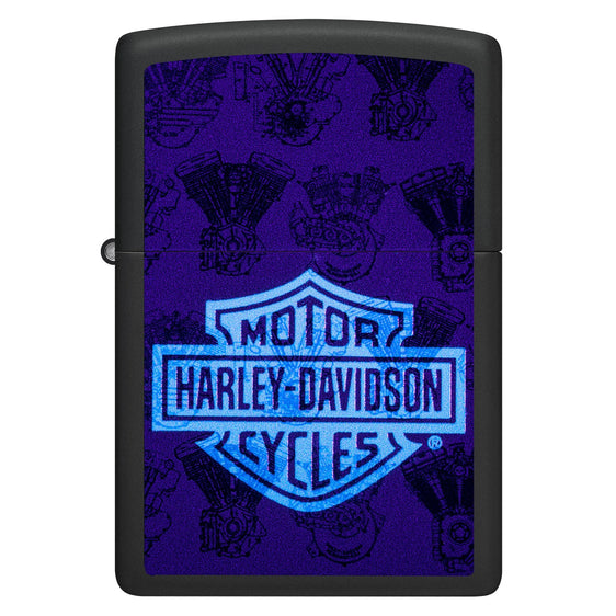 
Zippo Lighter - Harley Davidson Black Light Logos