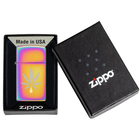 
Zippo Lighter - Multi Color Slim Cannabis Leaf