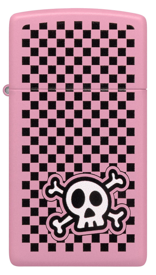 Zippo Lighter - Slim Checkered Skull