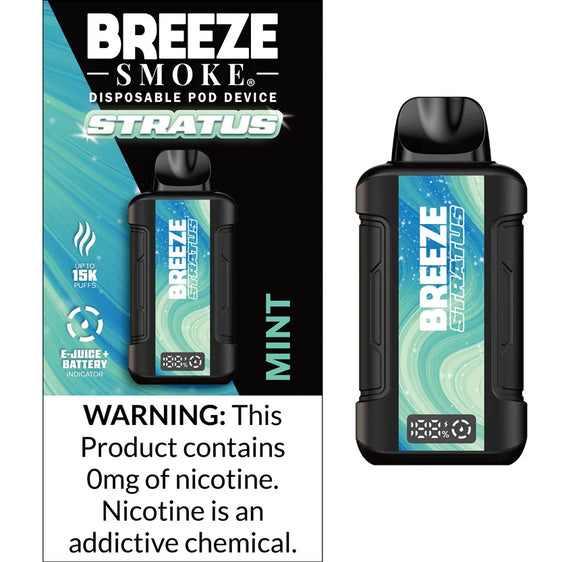 
Breeze Stratus 0% Nicotine Disposable Vape (15,000 Puffs) - Mint