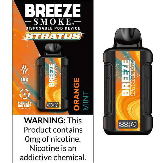 
Breeze Stratus 0% Nicotine Disposable Vape (15,000 Puffs) - Orange Mint