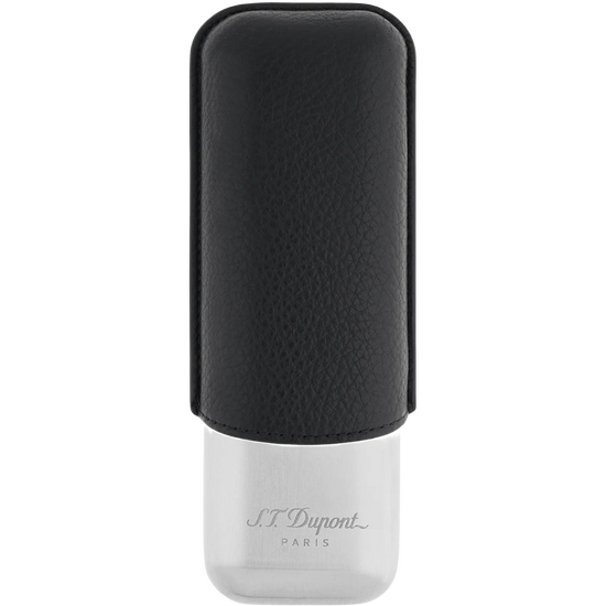 S.T. Dupont 2-Cigar Leather Case – Black & Chrome
