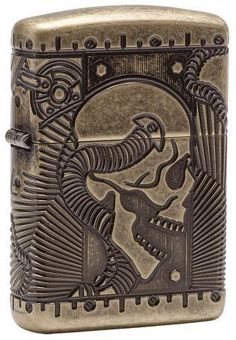 Zippo Lighter - Steampunk Skull Antique Brass