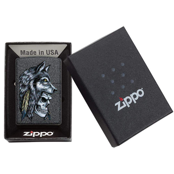 Zippo Lighter - Wolf Skull Feather Design Zippo Zippo   