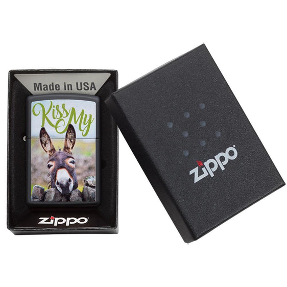 Zippo Lighter - Kiss My Donkey Black Matte Zippo Zippo   
