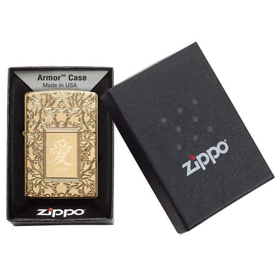 Zippo Lighter - Chinese Love High Polish Brass Zippo Zippo   