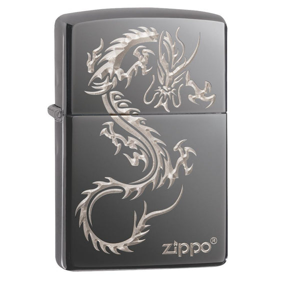 Zippo Lighter - Sharp Chinese Dragon Black Ice Zippo Zippo   